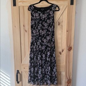Connected Apparel Black and Purple Floral Midi Dress